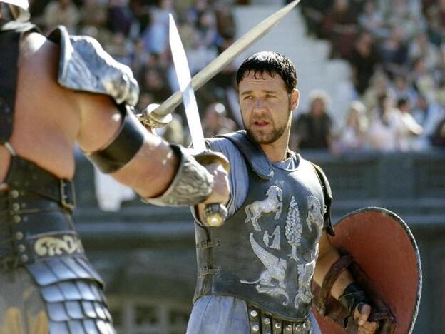 Russell Crowe actuando en la película "Gladiator"/d.r.