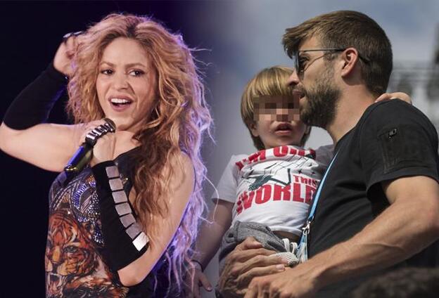 Shakira durante uno de sus conciertos y Piqué con uno de sus hijos./gtres