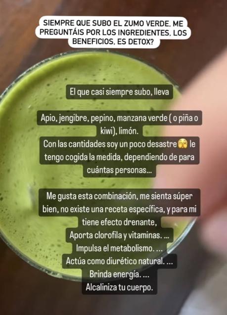 Virginia Troconis ha compartido en su Instagram su zumo verde favorito.