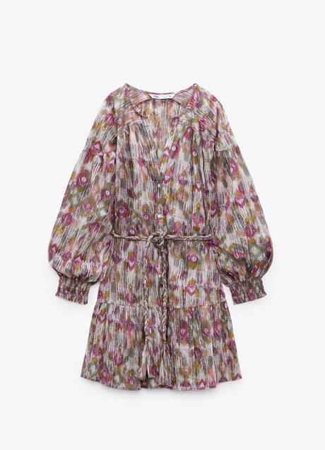 Vestido de gasa con estampado de Zara. Foto: Zara.
