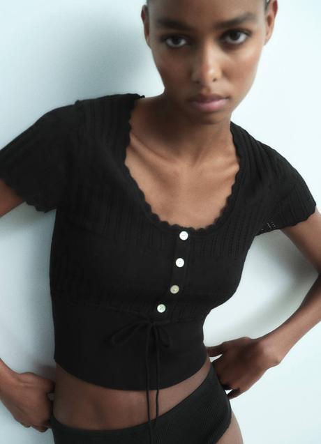 Jersey de manga corta en punto pointelle