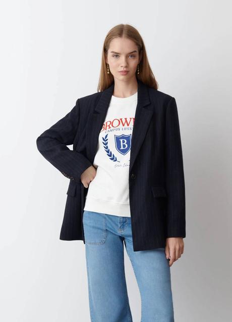 Blazer de raya diplomática oversize