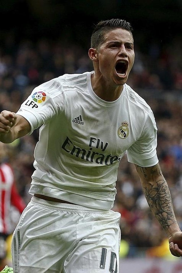 James Rodríguez tras marcar el pasado sábado un gol al Athletic de Bilbao./cordon press.