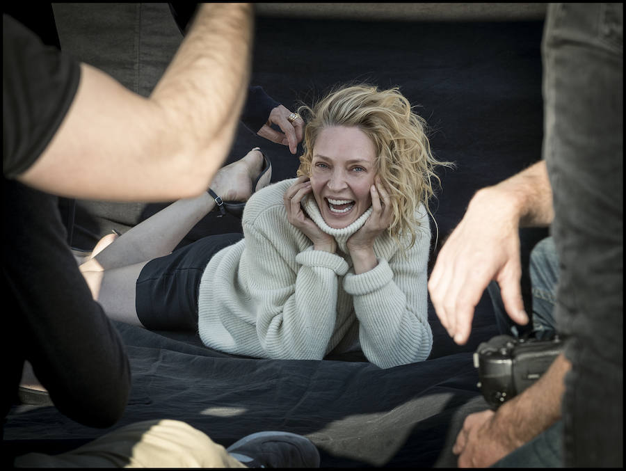 Uma Thurman durante el shooting con Peter Lindbergh