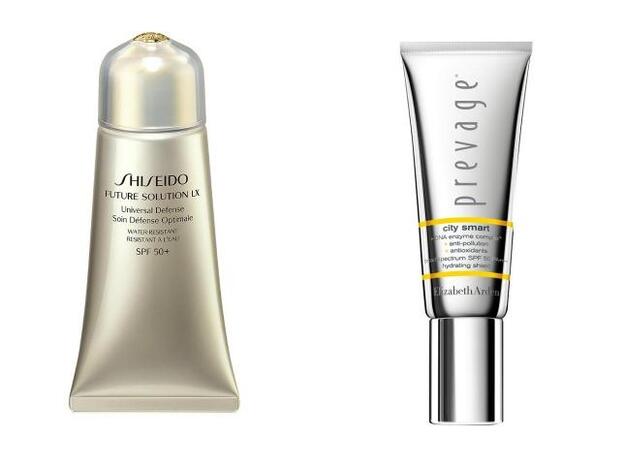 Future Solution LX Urban Defense SPF 50+ de Shiseido (95 €). Prevage City Smart SPG50 Hydrating Shield de Elizabeth Arden (65 €).