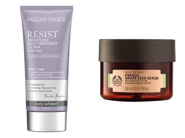 Resist weightless Body Treatmet de Paula´ Choice (25€). Exfoliante Suavizante de Semilla de Uva Francesa, de The Body Shop (24€).