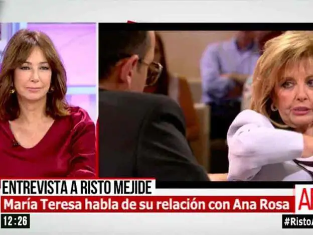 Ana Rosa con cara de circunstancias ante las declaraciones de María Teresa Campos en el 'Chester' de Risto Mejide./twitter.