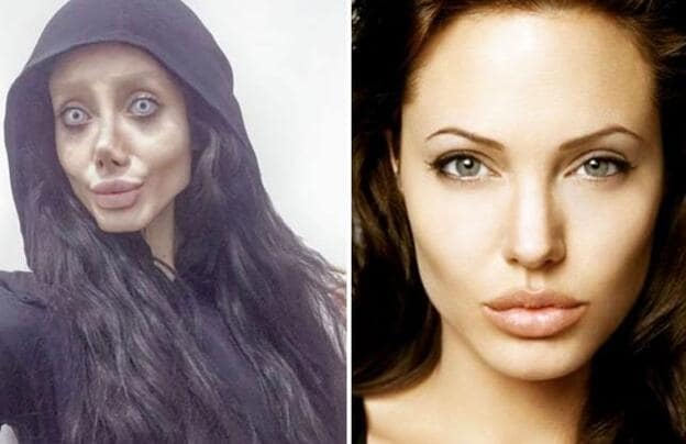 A la izquierda Sahar Tabar en una de sus fotos de Instagram y a la derecha la actriz Angelina Jolie./instagram