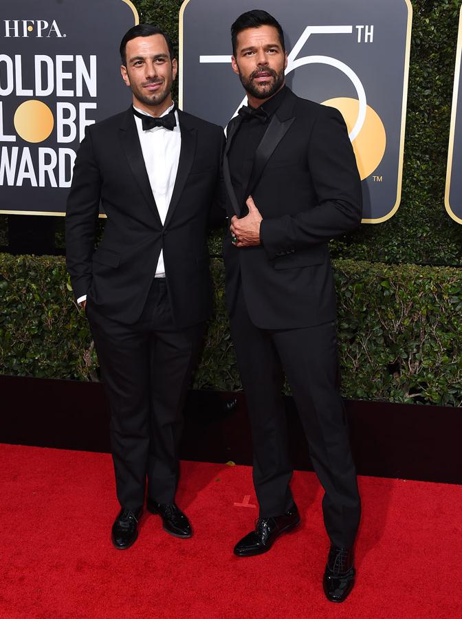 Parejas en la alfombra roja de los Globos de Oro 2018: Jwan Yosef y Ricky Martin