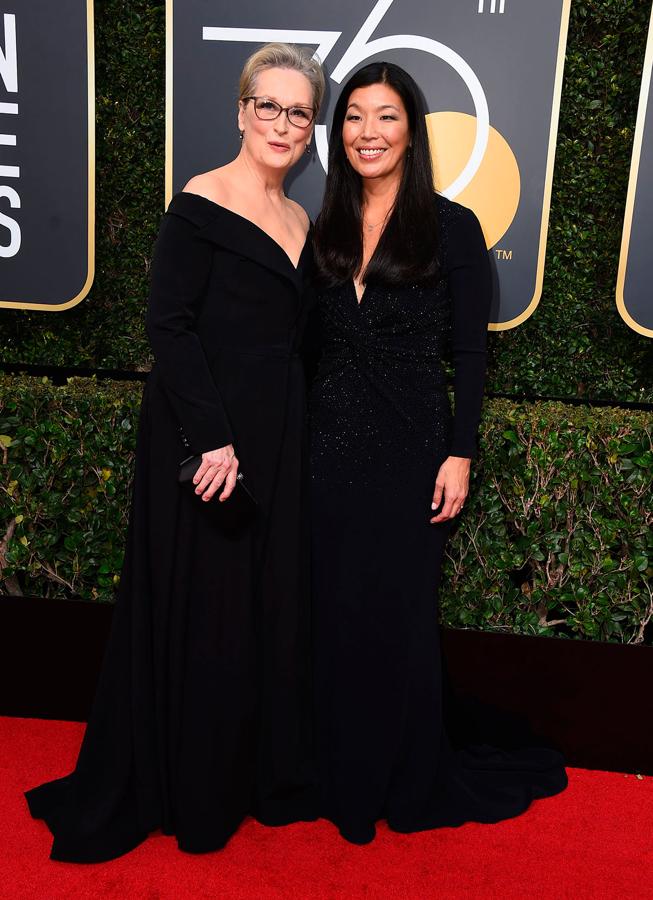 Parejas en la alfombra roja de los Globos de Oro 2018: Meryl Streep y Ai-jen Poo