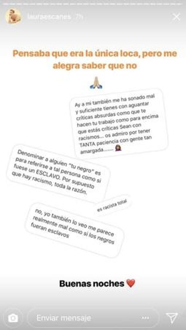 Laura Escanes muestra algunos de los mensajes de apoyo recibidos a través de Instagram.