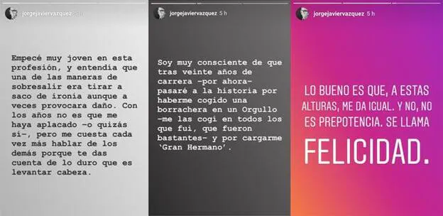 Las declaraciones de Jorge Javier Vázquez en Instagram