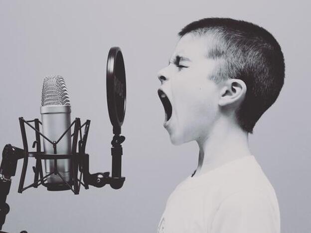 Un niño cantando frente a un micrófono./pixabay