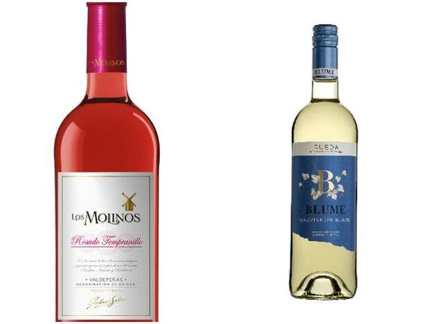 1. Vino rosado Los Molinos. 2. Vino blanco Blume Savignon Blanc.