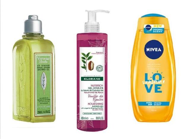 Gel Exfoliante Verbena Menta de L’Occitane (15 €). Gel Cupuaçu al Feuille de Figuier, de Klorane (8,86 €). Caring Shower Gel Sunshine Love de Nivea (1,90 €).