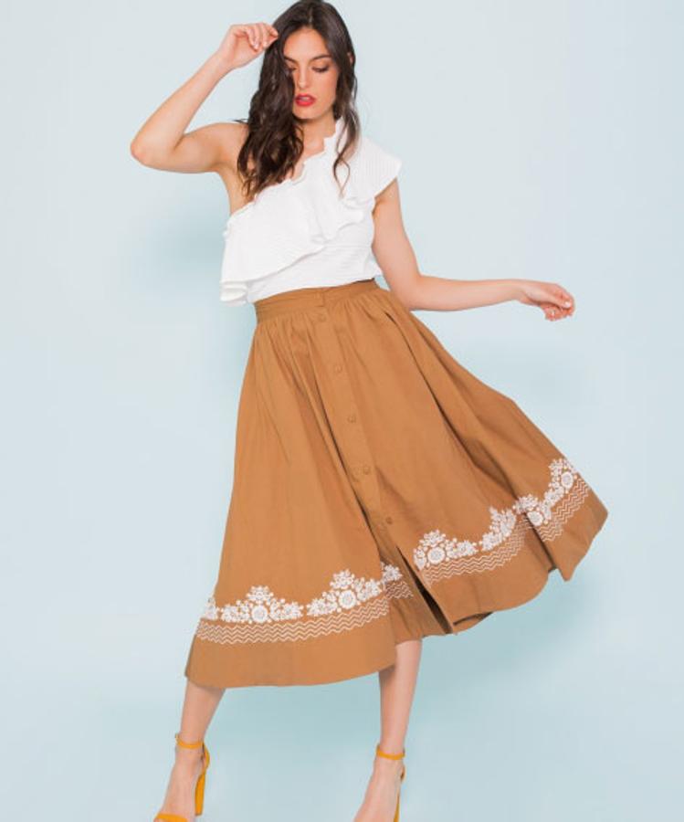 Falda midi con bordados: