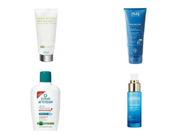 Radical Recovery After-Sun Lotion de Coola (32,50 €). / Sun Secure After Sun de SVR (14,90 €). / Leche Reparadora Aftersun con Aloe Vera de Ecran (4,71 €). / Sérum Reparador SOS Anti-edad Global de Lierac (41,90 €).