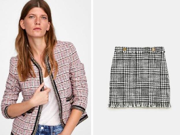 Chaqueta y falda tweed de Zara.