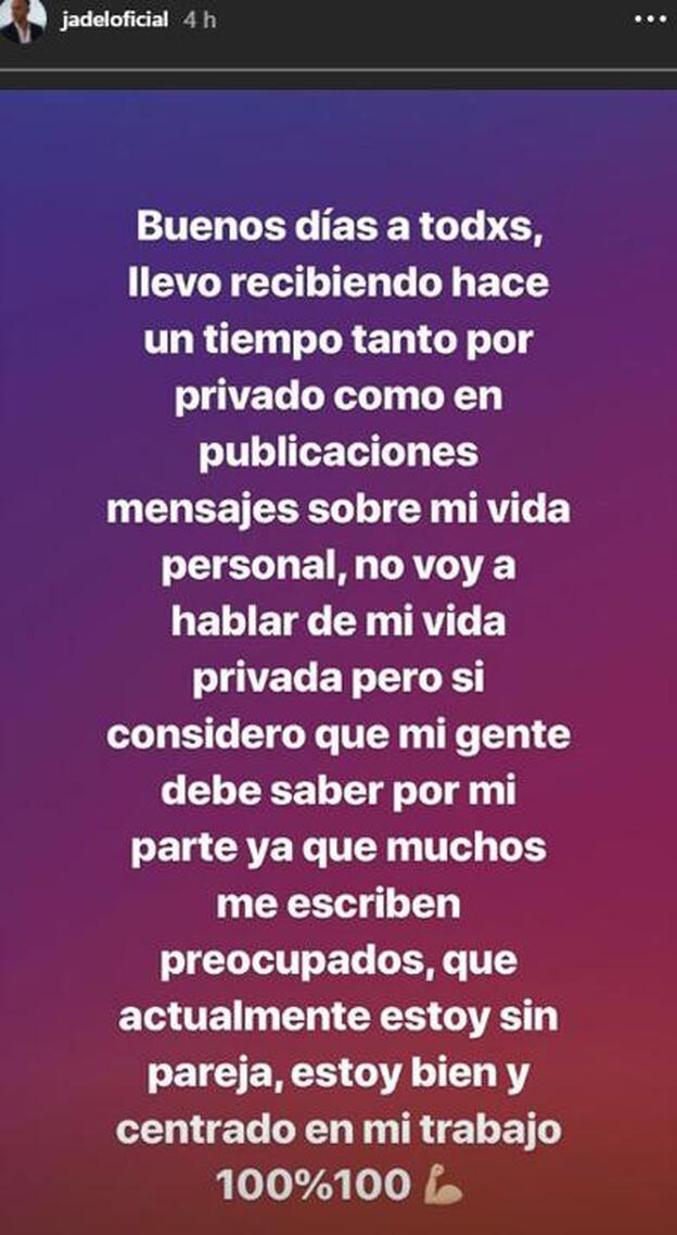 Jadel explica en sus redes sociales su estado sentimental actual.