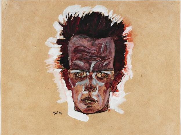 Autorretrato, cabeza (1910). Del artista Egon Schiele.