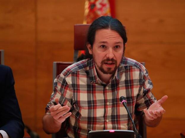 Pablo Iglesias durante la sesión en la que ha pedido disculpas a Mariló MOntero por su comentario machista./gtres.