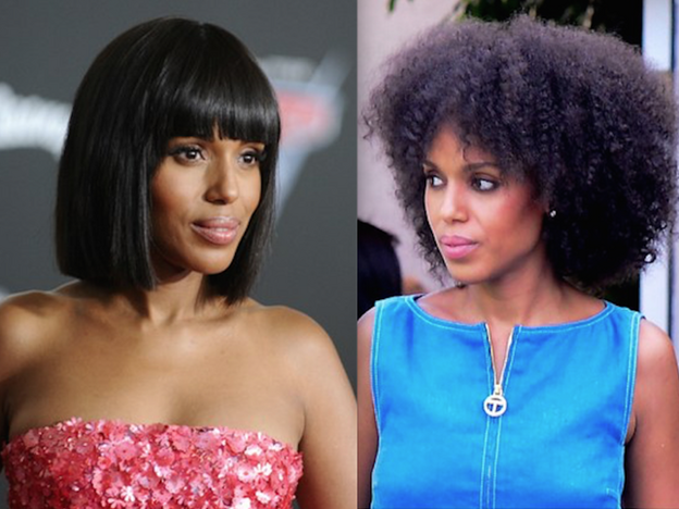 El pelo de Kerry Washington con y sin plancha.