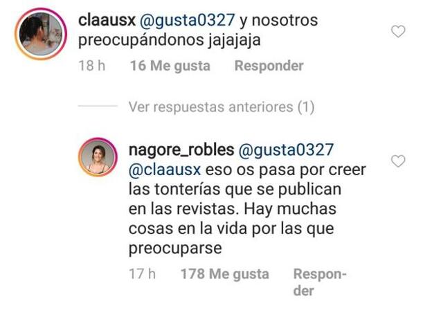 Estas son las palabras de Nagore en respuesta a una 'follower'.