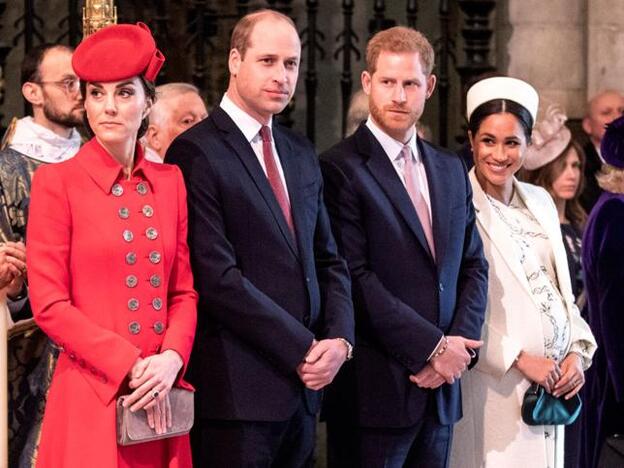 Kate Middleton y Meghan Markle junto a sus maridos, los príncipes Guillermo y Enrique de Inglaterra en uno de sus últimos actos públicos./Gtres