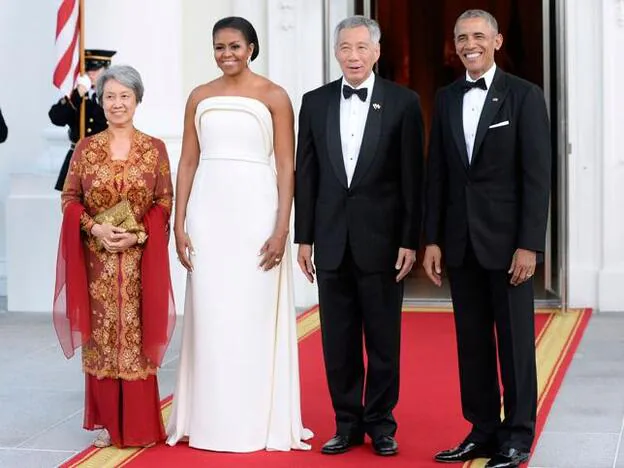 El primer ministro de Singapur, Lee Hsien Loong, y su mujer, Ho Ching, junto a Michelle y Barack Obama./Gtres