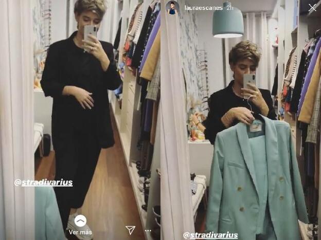 Laura Escanes muestra dos trajes de Stradivarius.