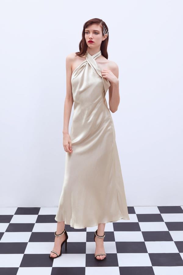 VESTIDO LARGO HALTER NOVIA - Blanco roto | ZARA España