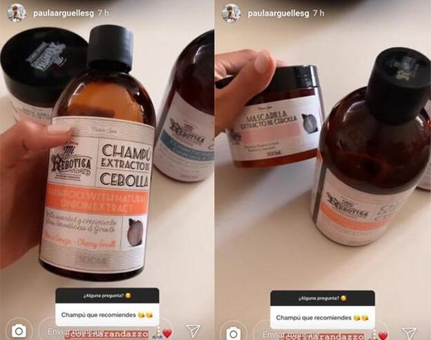 Paula Argüelles utiliza el champú, la mascarilla y el acondicionador de extracto de cebolla de Mi Rebotica.