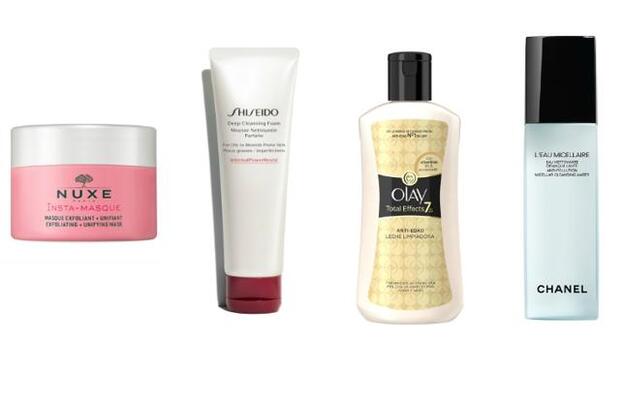 1. Mascarilla Exfoliante + Uniformizante de Nuxe (19,90 €). 2. Deep Cleansing Foam de Shiseido (47 €). 3. Total Effects Leche Limpiadora de Olay (7,94 €). 4. L’Eau Micellaire de Chanel (40 €).