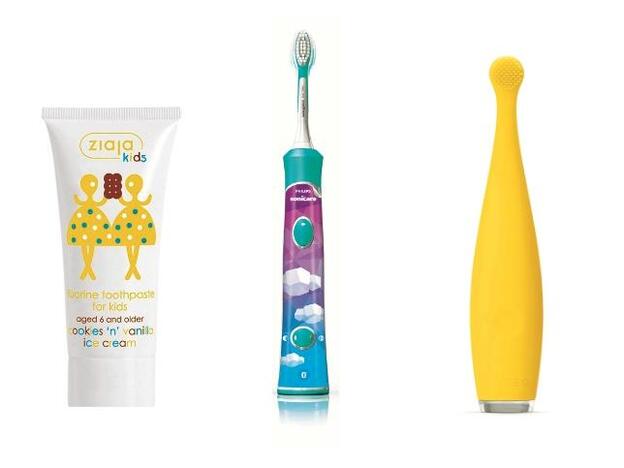 1. Pasta Dentífrica Helado de Galleta y Vainilla de Ziaja Kids (2,10 €). 2. Cepillo de dientes eléctrico Sonicare for Kids de Philips (c.p.v.). 3. Cepillo de dientes Issa Mikro de Foreo (99 €).