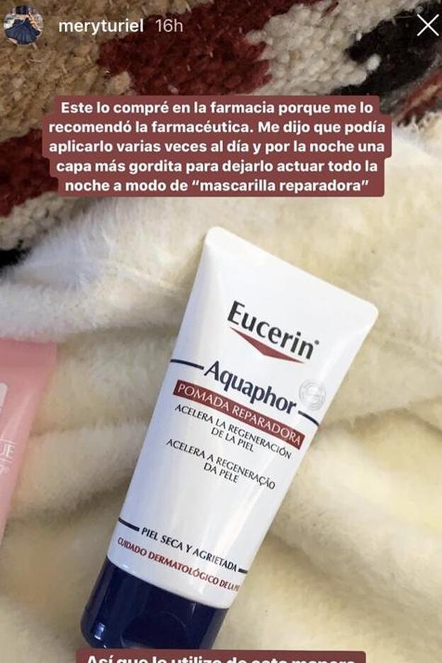 Mery Turiel se ha hecho con la crema Aquaphor de Eucerin para cuidar sus labios.