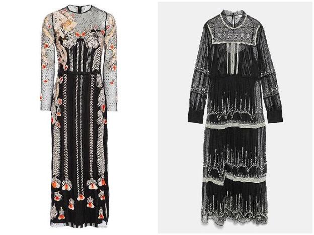 A la izquierda, vestido de la nueva colección de Temperley London (1.595 euros); a la derecha, vestido de la nueva colección de Zara (49.95 euros).