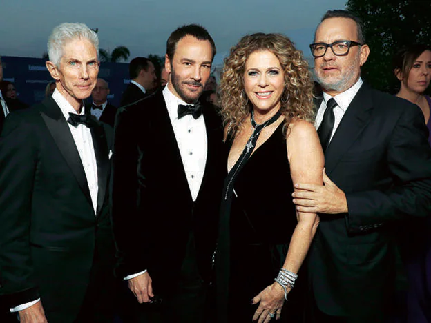 Con su marido, Richard Buckley, y la pareja formada por Tom Hanks y Rita Wilson, una de sus mejores amigas (2016) .