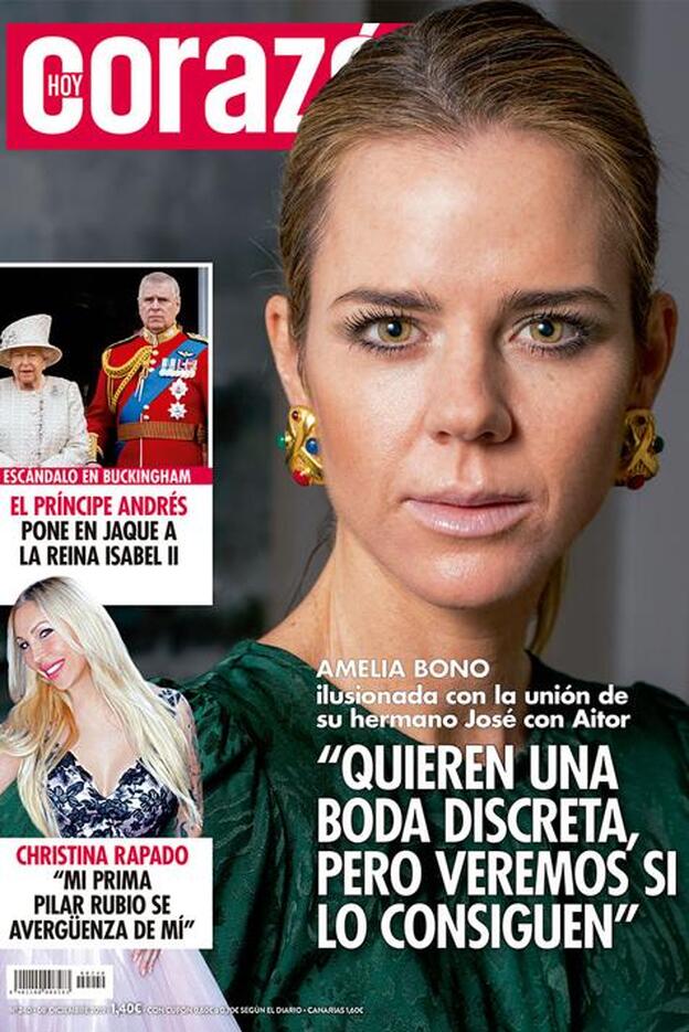 Amelia Bono habla de la boda de su hermano en la portada de la revista 'Hoy Corazón'./dr.