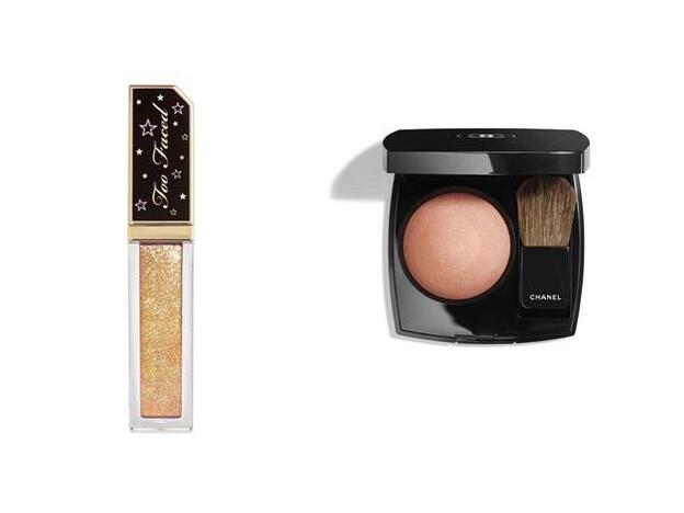 1. Sombra de ojos ultrabrillante a base de purpurina líquida de Too Faced (22,55 euros). / 2. Colorete en polvo de Chanel, tono 55 In Love (44,95 euros).