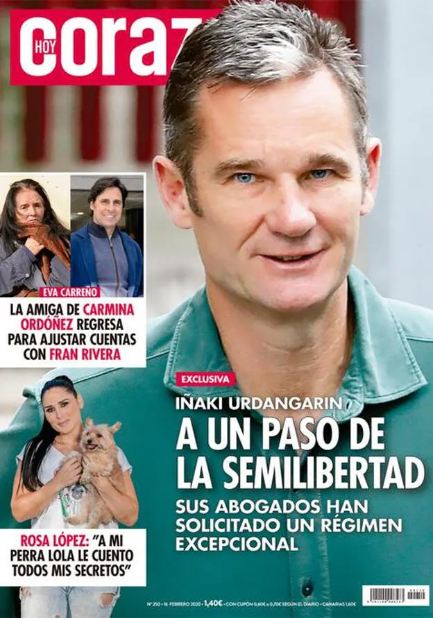 Iñaki Urdangarin y la petición de su régimen excepcional, portada de 'Hoy Corazón'./dr.