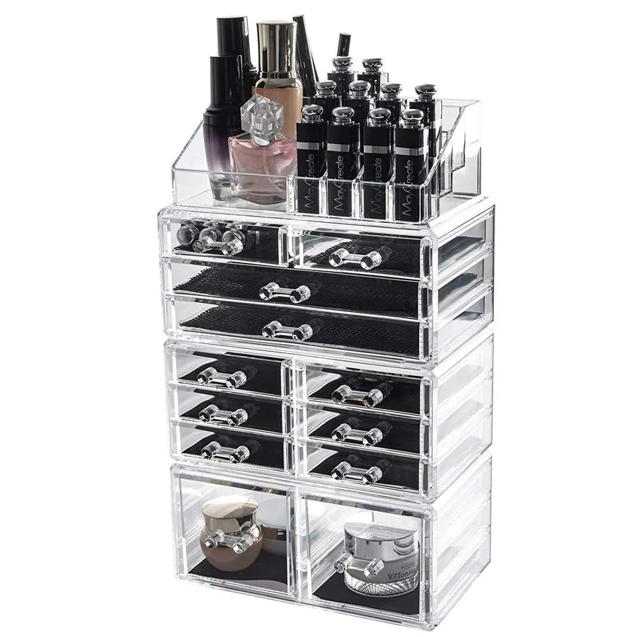mDesign Organizador de maquillaje – Caja transparente con 6 compartimentos  - Ideal …
