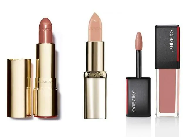 1. Joli Rouge Brillant de Clarins. 2. Color Riche de L'Oréal. 3. LaquerInk LipShine de Shiseido.