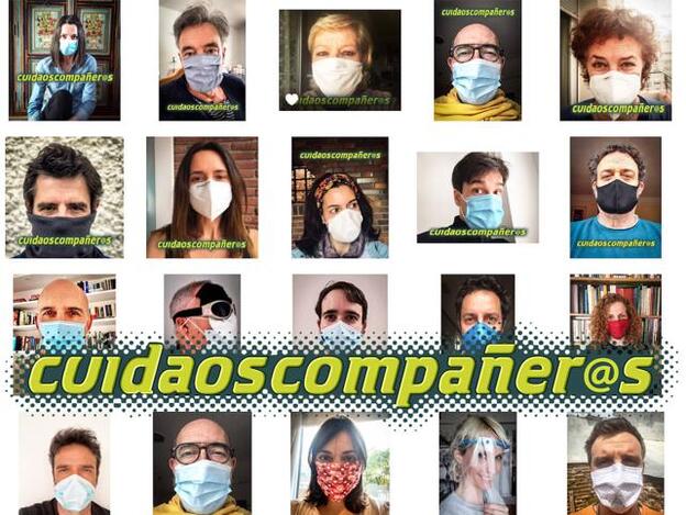 El reparto de 'Compañeros' lanza una campaña para potenciar el uso de las mascarillas. Pincha sobre la foto para ver los cambios de peso más impactantes de los famosos./twitter.