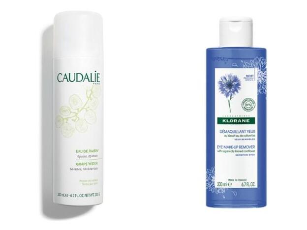 1. Caudalie Agua de Uva Biológica (9,90 €). 2. Klorane Desmaquillante de Ojos con Aciano Biológico (11,65 €).