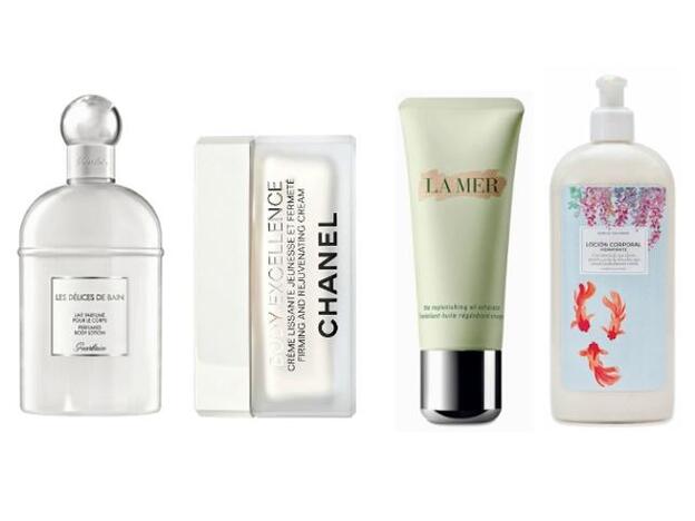 1. GUERLAIN Les Délices de Bain Lait Parfumé Pour Le Corps (56 €). 2. CHANEL Body Excellence (98 €). 3. LA MER Replenishing Oil Exfoliator (110 €). 4. VERA & THE BIRDS Loción Corporal Hidratante (19,90 €).