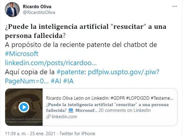 Detalle de una de las conversaciones generadas en Twitter sobre la patente de Microsoft