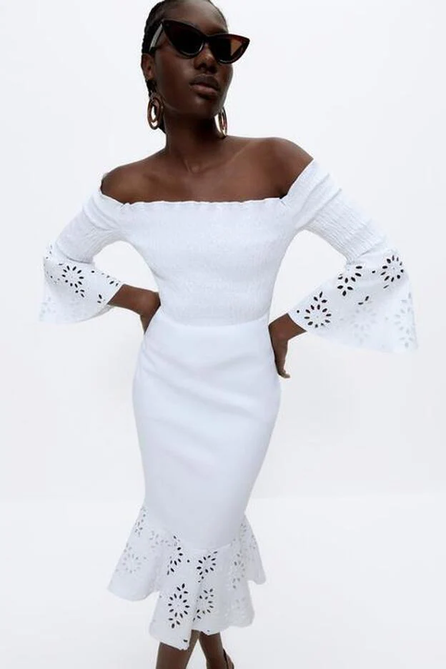 El vestido blanco que buscas presumir de figura y estilo es este de Uterqüe con detalles de bordado inglés que te va a encantar | Mujer Hoy