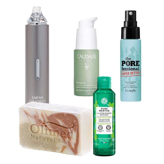 OLIMED. Jabón Facial de Arcillas (10 €). SKINESIS BY SARAH CHAPMAN. Pro Pore Refiner (160 €). Caudalie. Vinopure Sérum Perfecteur de Peau (29,90 €). YVES ROCHER. Loción Matificante Bifásica Pure Menthe (6,95). BENEFIT. The POREfessional Super Setter (16,50 €).