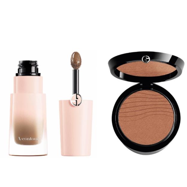 1. Contorneador A-Contour. 2. Luminous Silk Glow Fusion Powder num 8 (bronzer). Todo de Armany Beauty.