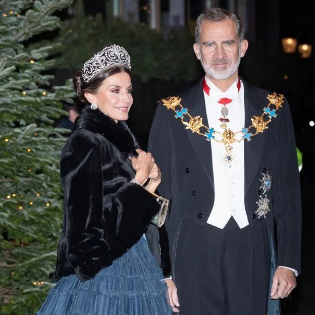 Un vestido de H&M y la tiara Flor de Lis: la Reina Letizia sorprende y deslumbra en la cena de gala con los Reyes de Suecia